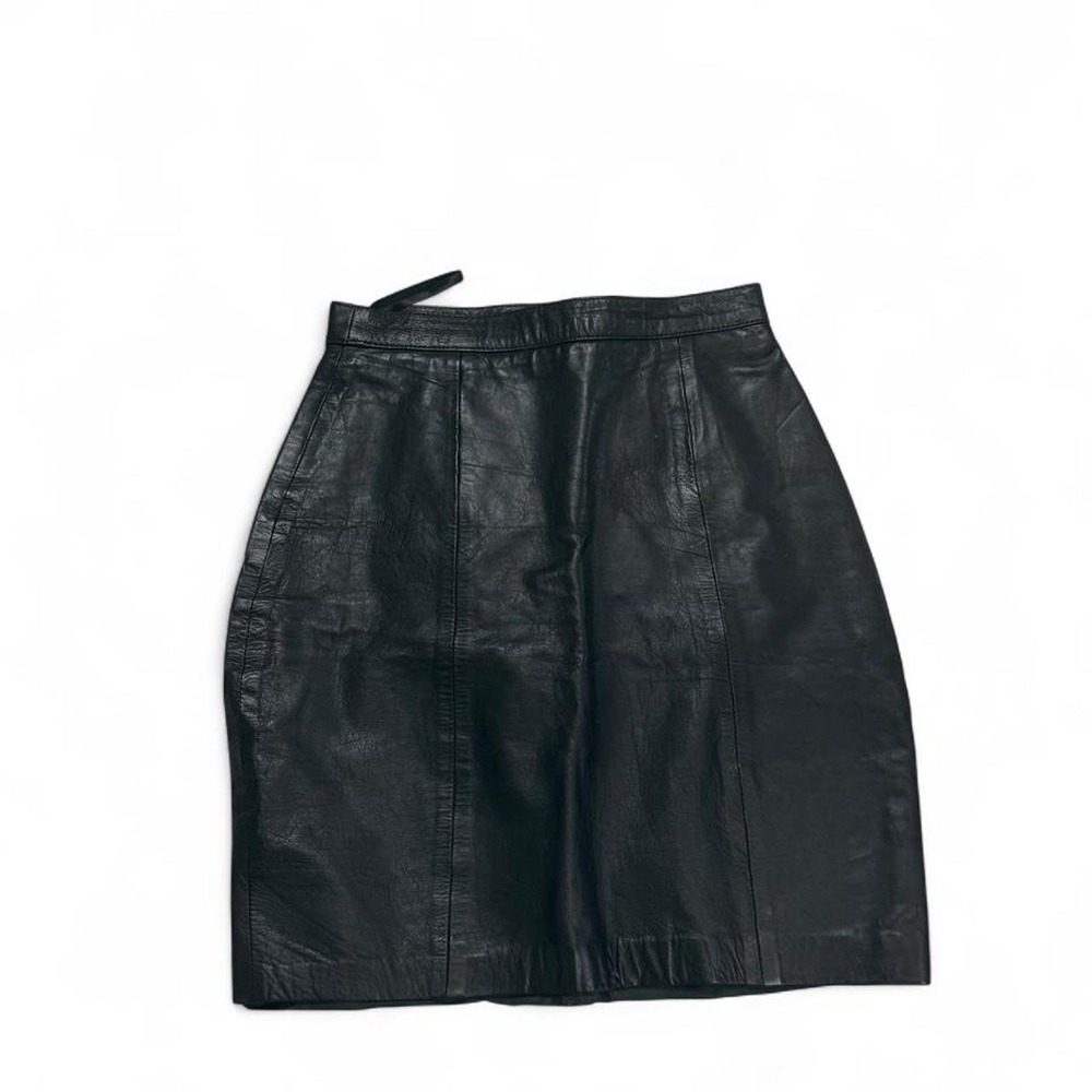 Vintage 90s Wilsons Leather Black High Waisted Panelled Mini Skirt